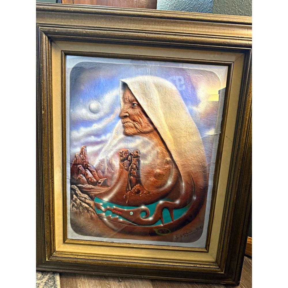 Ricardo Chavez Mendez 1991 Original Mixed Media Relief Indigenous Elder Art